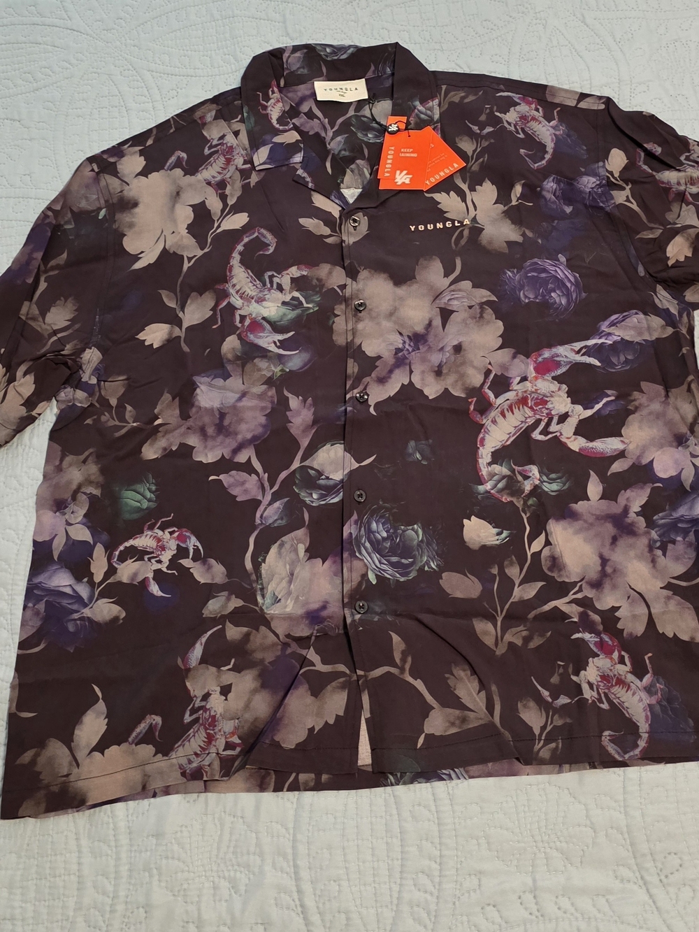 YoungLA Men's Floral Scorpion Shirt Jacket - Plum & Lavender YoungLA Model 4006